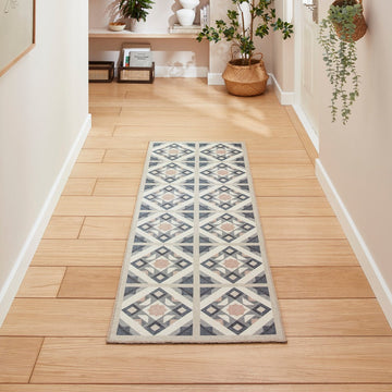 Washable Victoria H1187 Modern Vintage Diamond Tile Lattice Star Lightweight Printed Polyester Flatweave Grey/Orange Rug-Think Rugs-Rug Love - The Most Loved Rug Store
